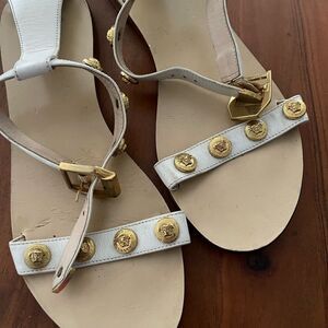 Versace White and Gold Sandals with Gold Embellishments